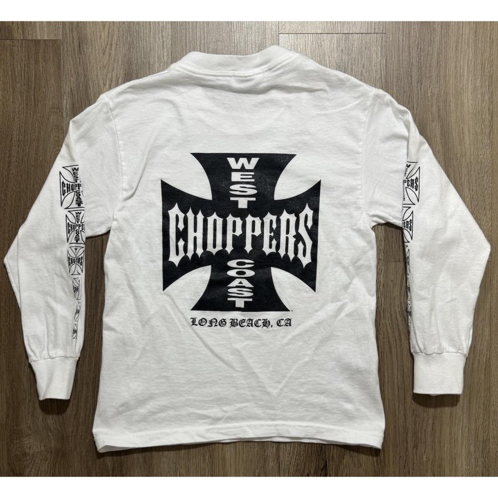 Vintage Youth Y2K West Coast Choppers White Long Sleeve Shirt Youth Size S (6-8)
